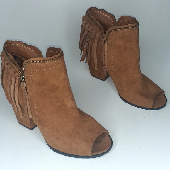 DV by Dolce Vita Boho Suede Peep Toe Fringe Booty - Picture 8 of 15
